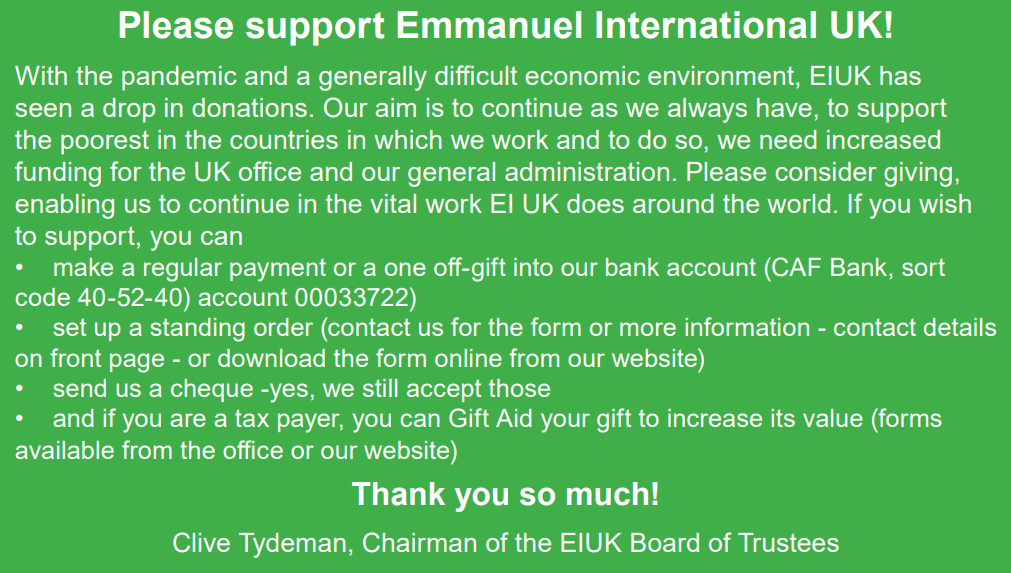 Please support Emmanuel International UK!